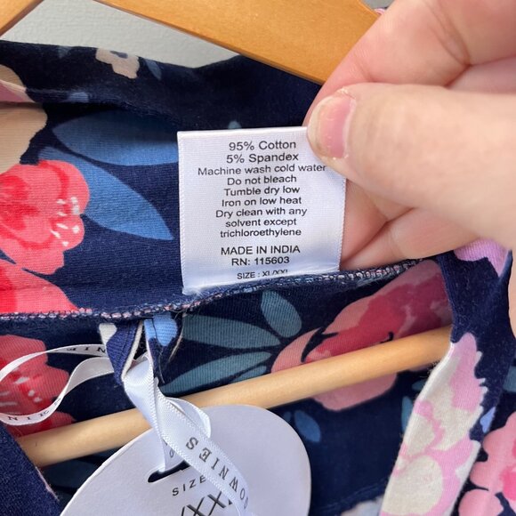 Floral Maternity Gown Robe By Gownies Xl/Xxl Cotton/Spandex Navy & Pink With Bel - Picture 5 of 6